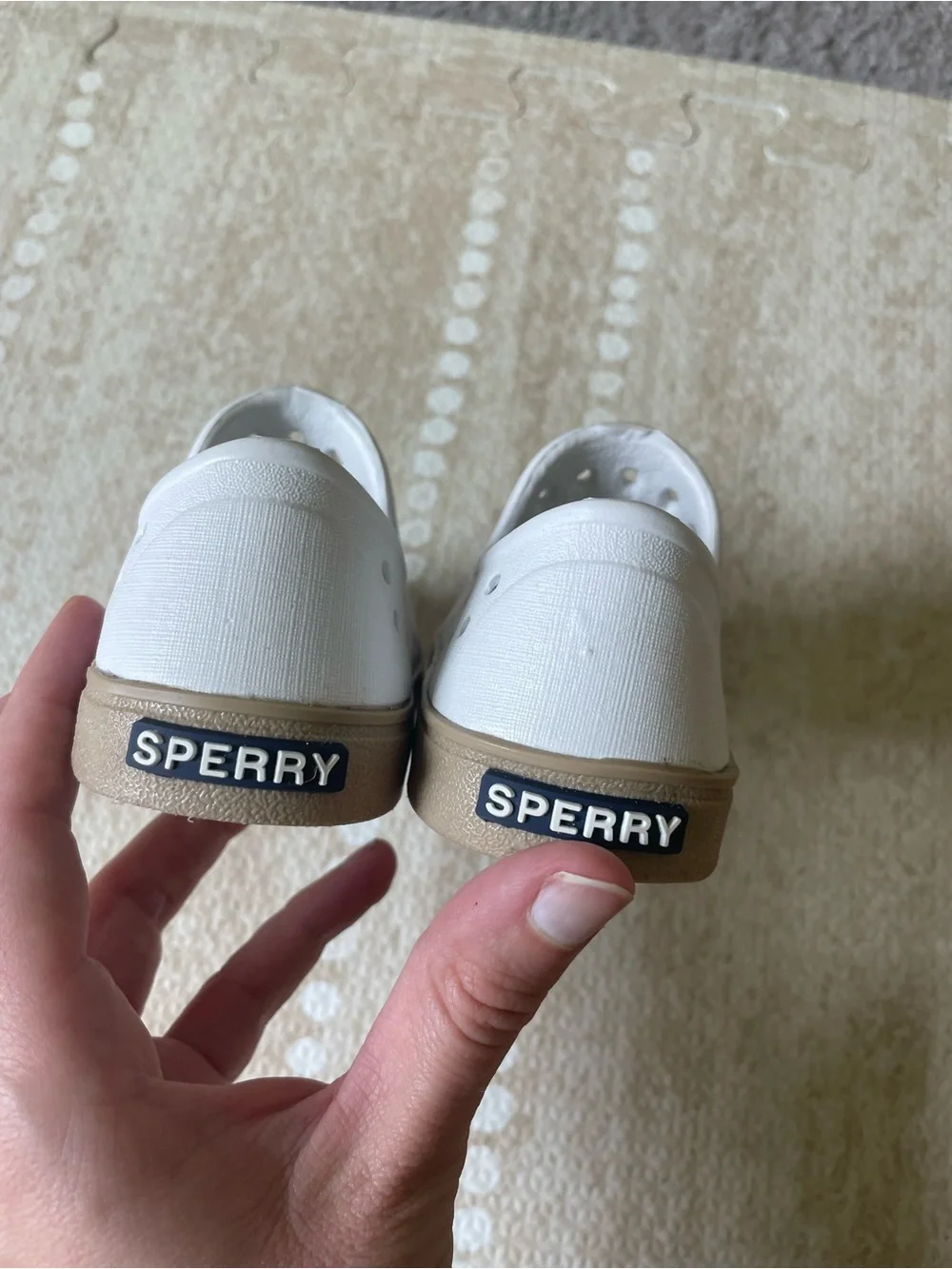 Sperry Toddler White Perforated Slip-On Shoes with Tan Outsole
